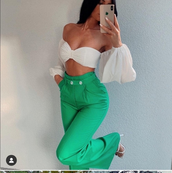 Zara* belted wide leg green pants bloggers fav - Picture 7 of 15